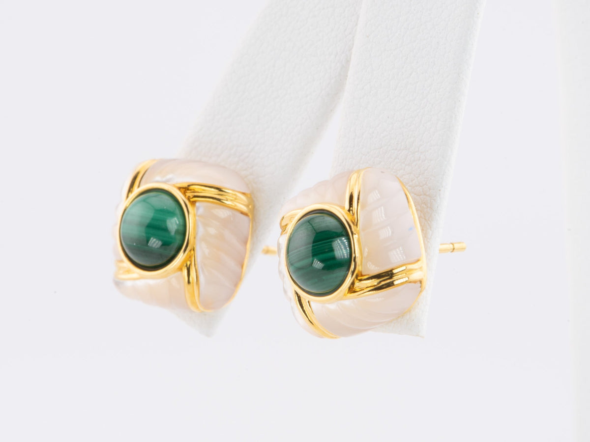 18K Gold Malachite and Mother of Pearl MOP Earrings R3147 Aurora Designer