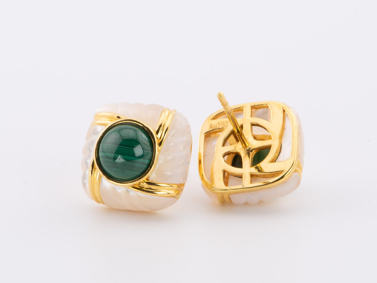 18K Gold Malachite and Mother of Pearl MOP Earrings R3147 Aurora Designer
