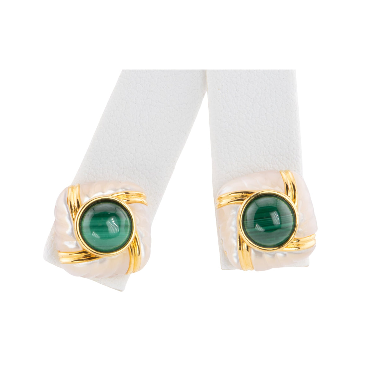 18K Gold Malachite and Mother of Pearl MOP Earrings R3147 Aurora Designer