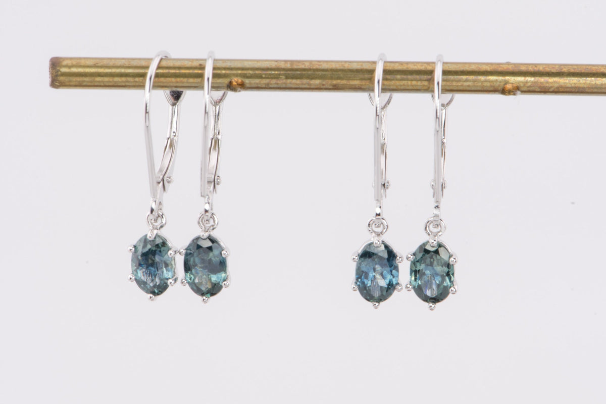 Teal Montana Sapphire Leverback Earrings 14K White Gold R3148 Aurora Designer