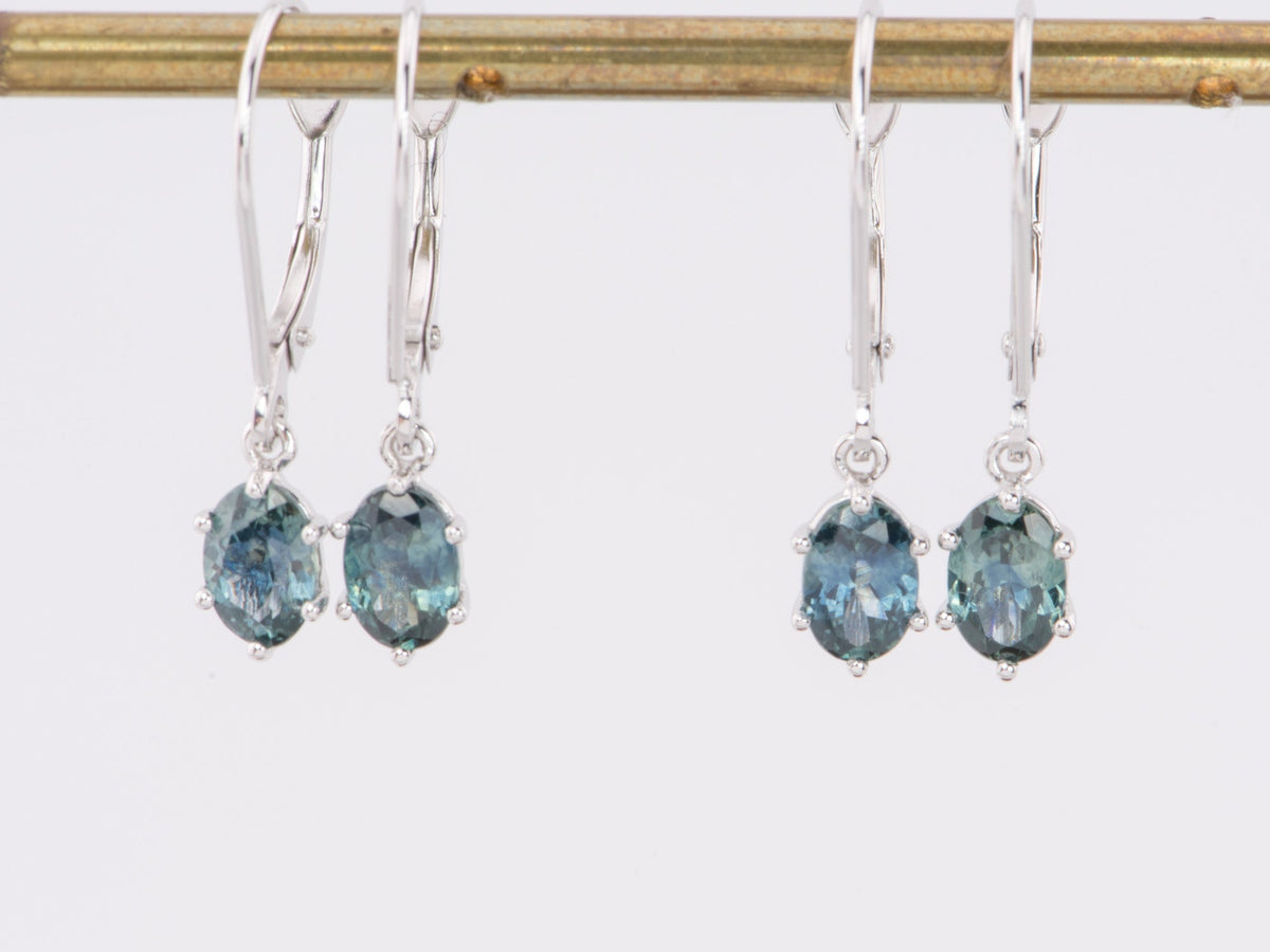 Teal Montana Sapphire Leverback Earrings 14K White Gold R3148 Aurora Designer