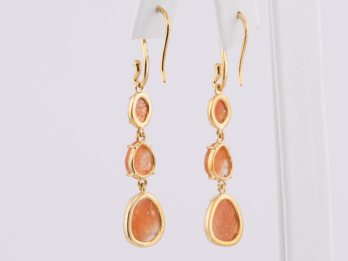 Shimmering Orange Sunstone Long Dangle Earrings 9K Gold R3153 Aurora Designer