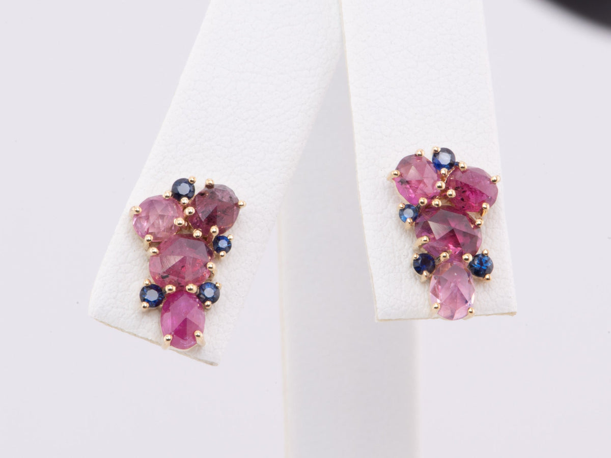 Winza Ruby and Blue Sapphire Cluster Earrings 14K Gold R3154 Aurora Designer