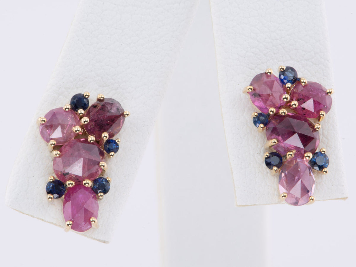 Winza Ruby and Blue Sapphire Cluster Earrings 14K Gold R3154 Aurora Designer