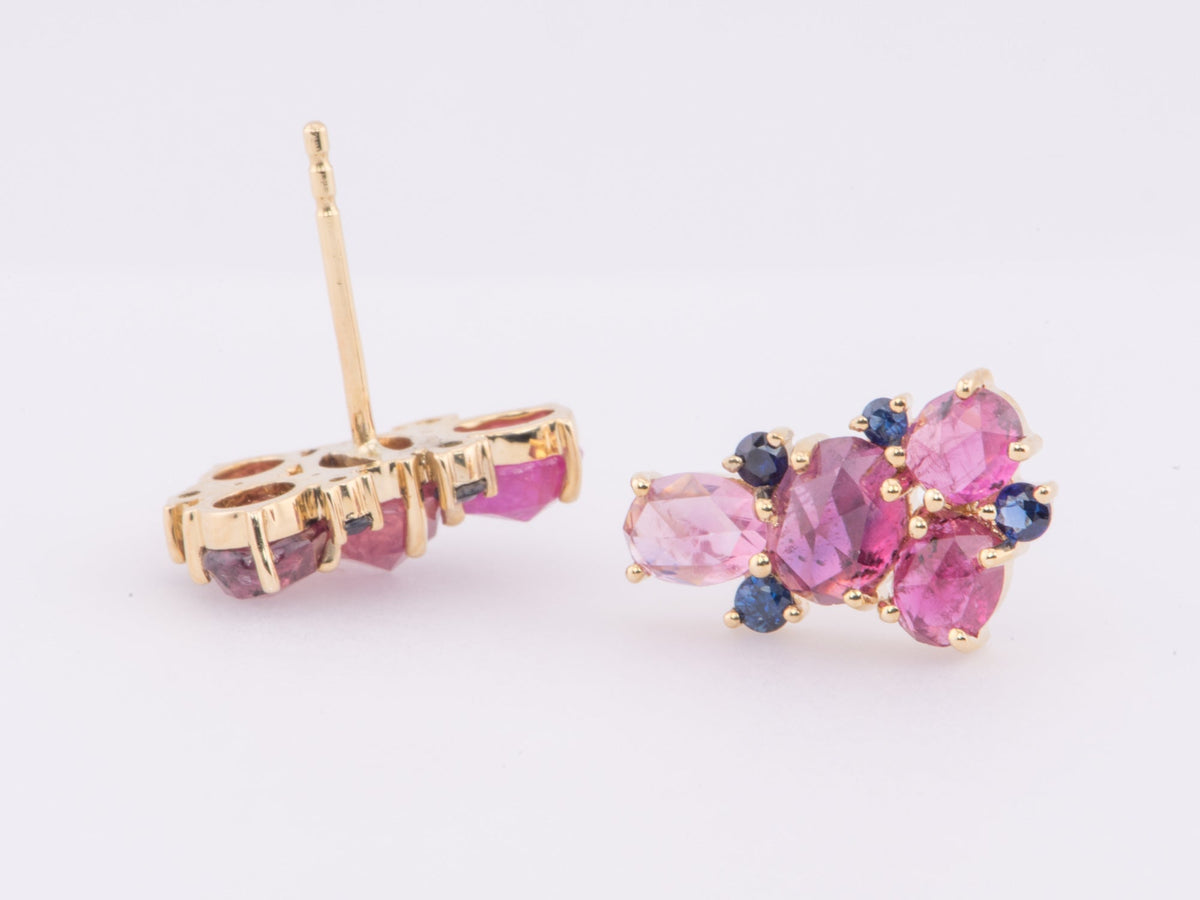 Winza Ruby and Blue Sapphire Cluster Earrings 14K Gold R3154 Aurora Designer