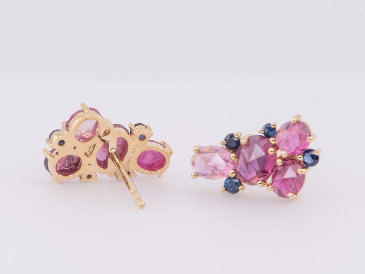 Winza Ruby and Blue Sapphire Cluster Earrings 14K Gold R3154 Aurora Designer