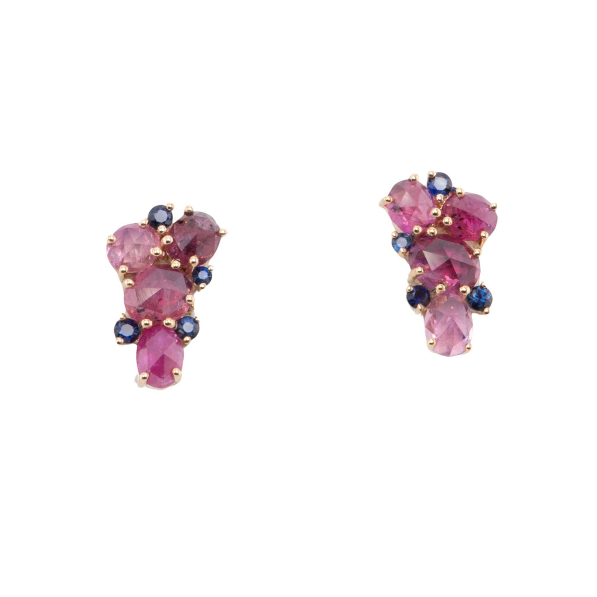 Winza Ruby and Blue Sapphire Cluster Earrings 14K Gold R3154 Aurora Designer