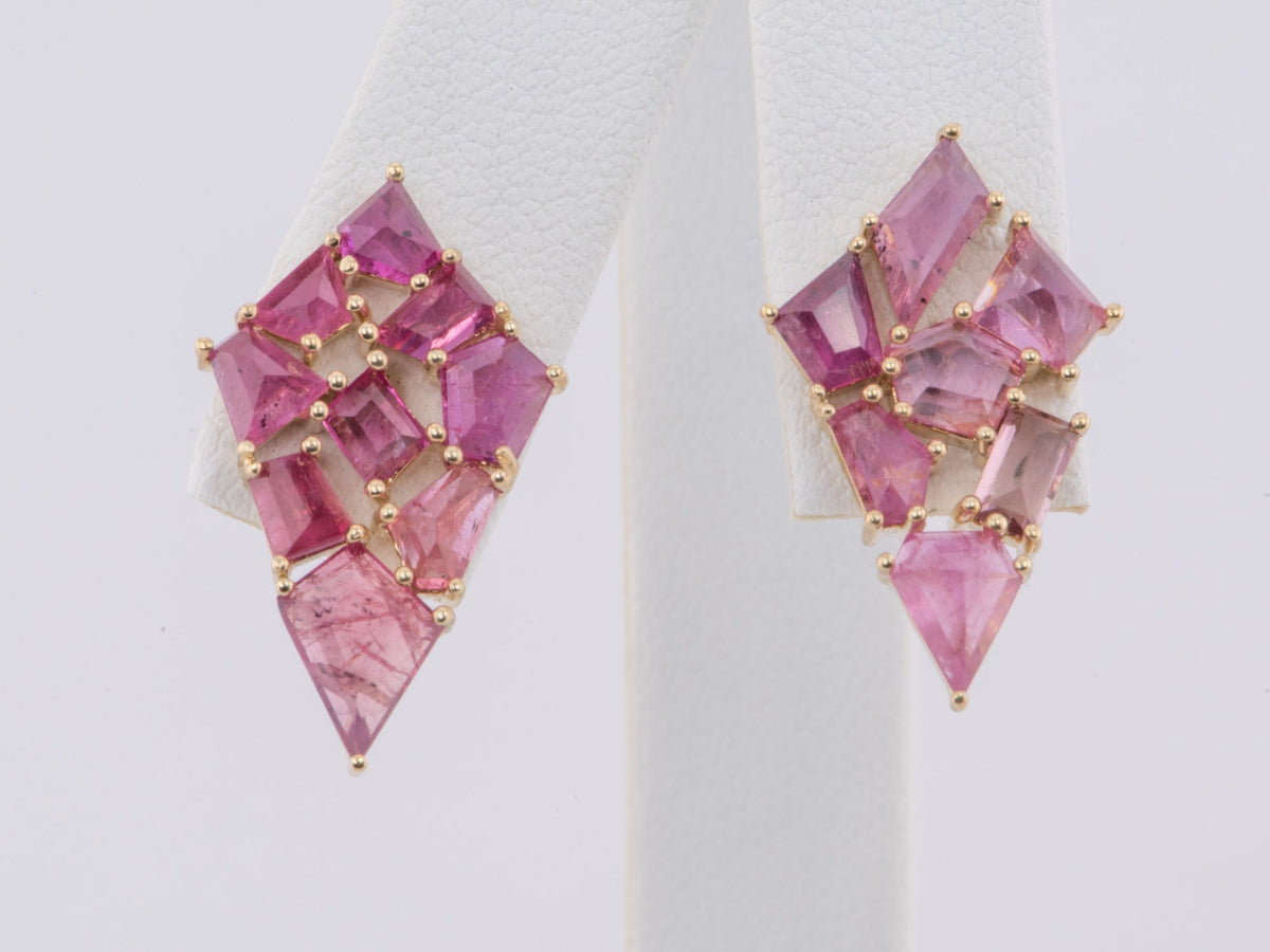 Rose Cut Winza Ruby Large Kite Shape Cluster Earrings 9K Gold R3156 Aurora Designer