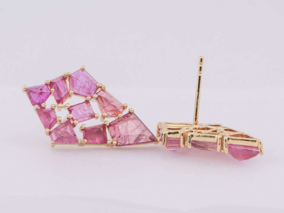 Rose Cut Winza Ruby Large Kite Shape Cluster Earrings 9K Gold R3156 Aurora Designer
