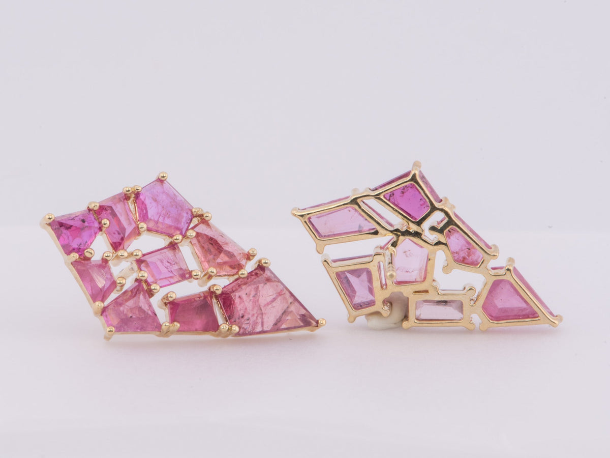 Rose Cut Winza Ruby Large Kite Shape Cluster Earrings 9K Gold R3156 Aurora Designer