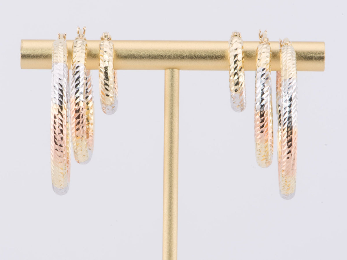 16mm Tri-Color Diamond Cut Hoop Earrings 14K Gold R3164 Aurora Designer