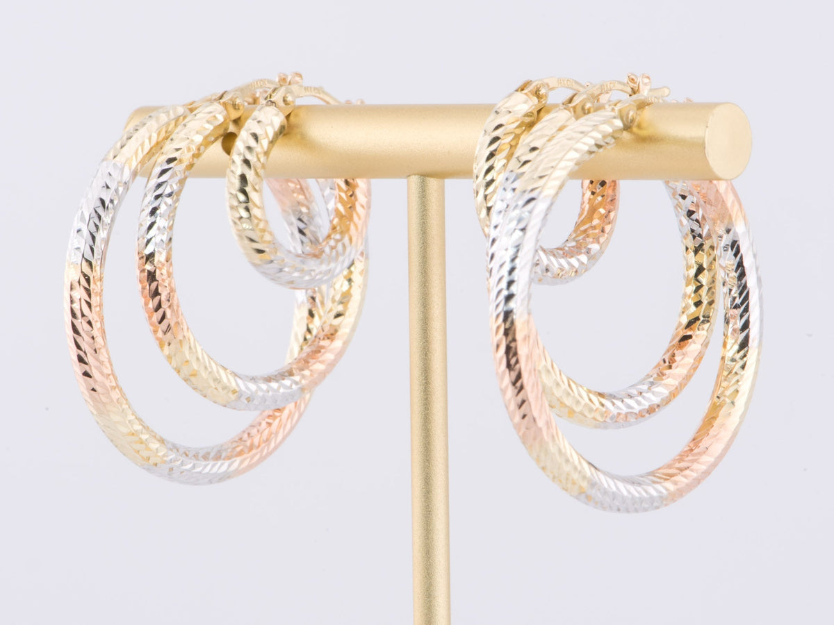 16mm Tri-Color Diamond Cut Hoop Earrings 14K Gold R3164 Aurora Designer