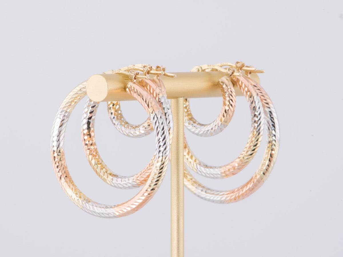 26mm Tri-Color Diamond Cut Hoop Earrings 14K Gold R3160 Aurora Designer