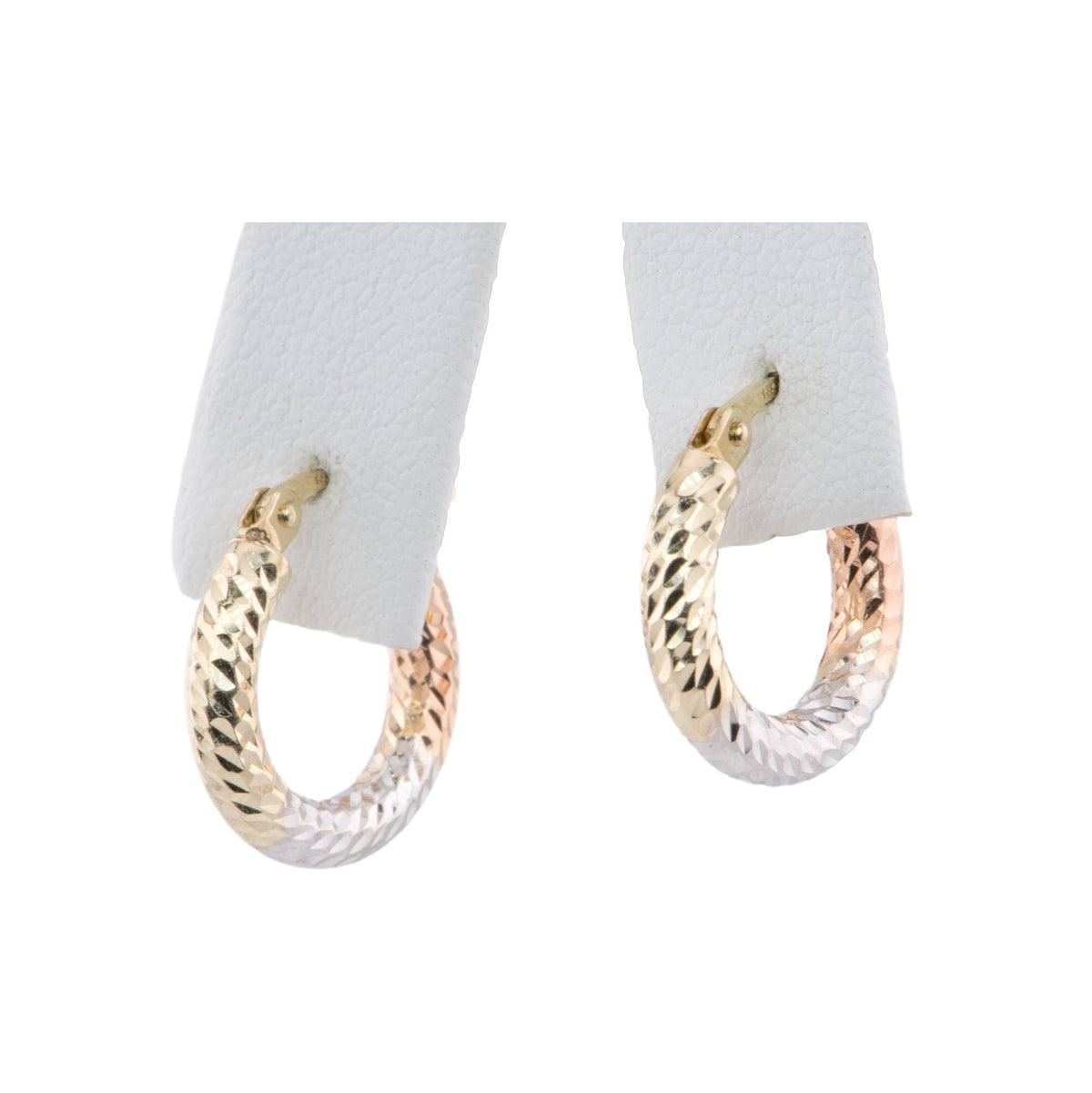 16mm Tri-Color Diamond Cut Hoop Earrings 14K Gold R3164 Aurora Designer