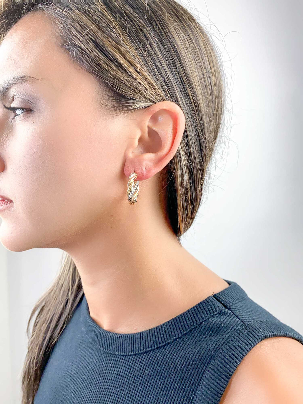 24mm Tri-Color Twist Hoop Earrings 14K Gold R3166 Aurora Designer