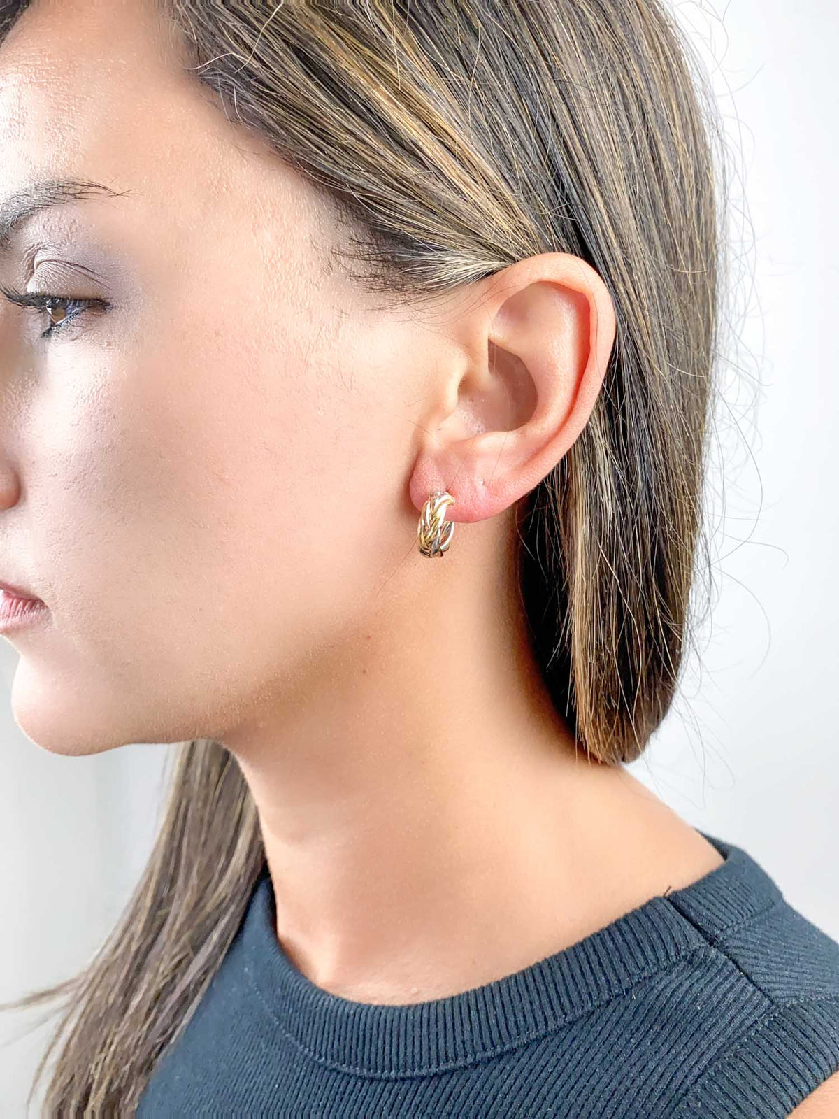 16mm Tri-Color Braided Hoop Earrings 14K Gold R3167 Aurora Designer