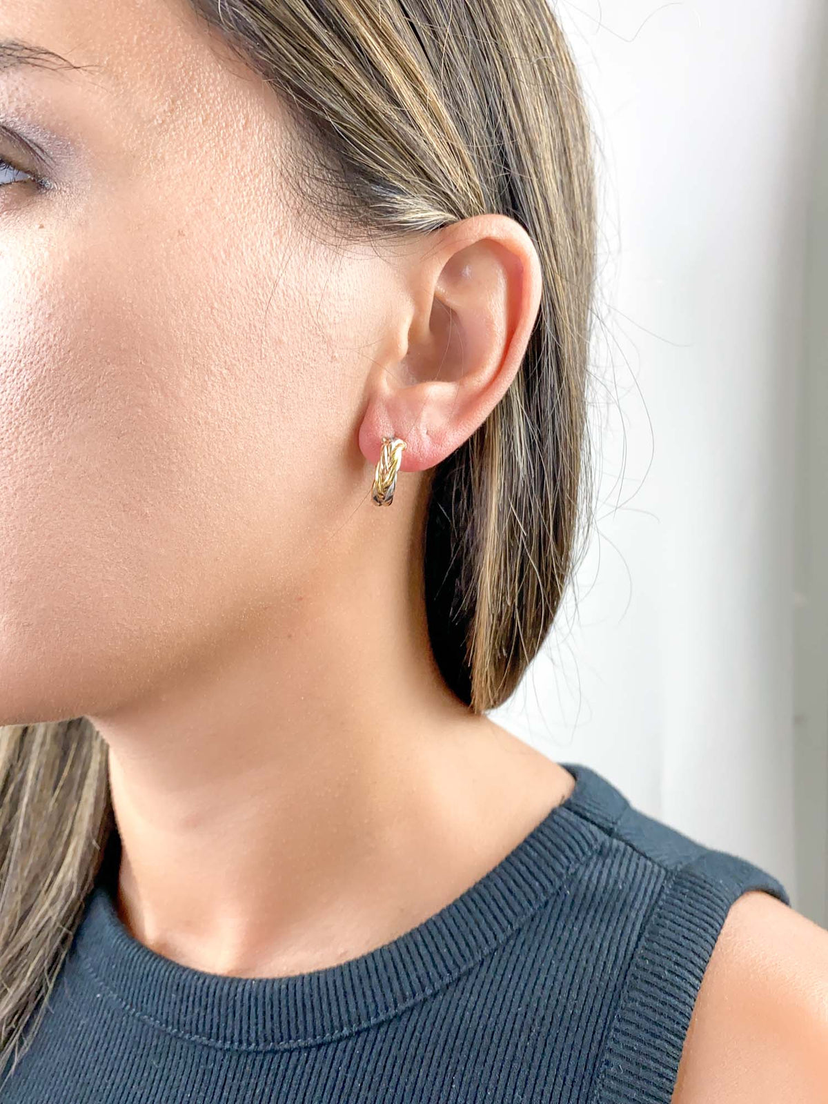 16mm Tri-Color Braided Hoop Earrings 14K Gold R3167 Aurora Designer