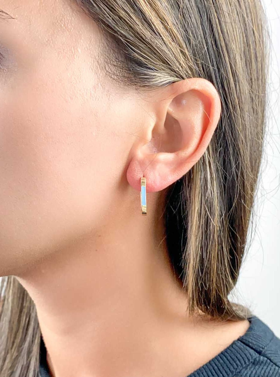 Rectangle Huggies 18x12mm Huggie Earrings 14K Gold R3169 Aurora Designer