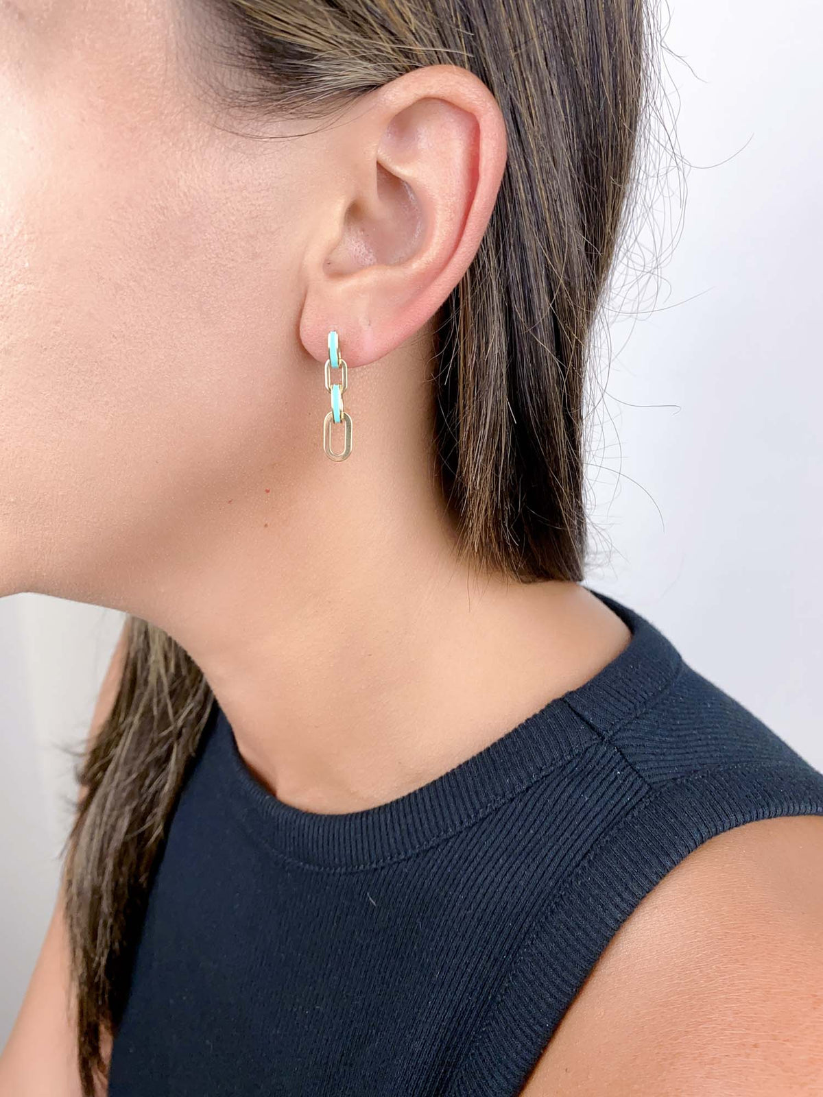 Small Loop Earrings with Blue Enamel 14K Gold 26x6mm R3178 Aurora Designer