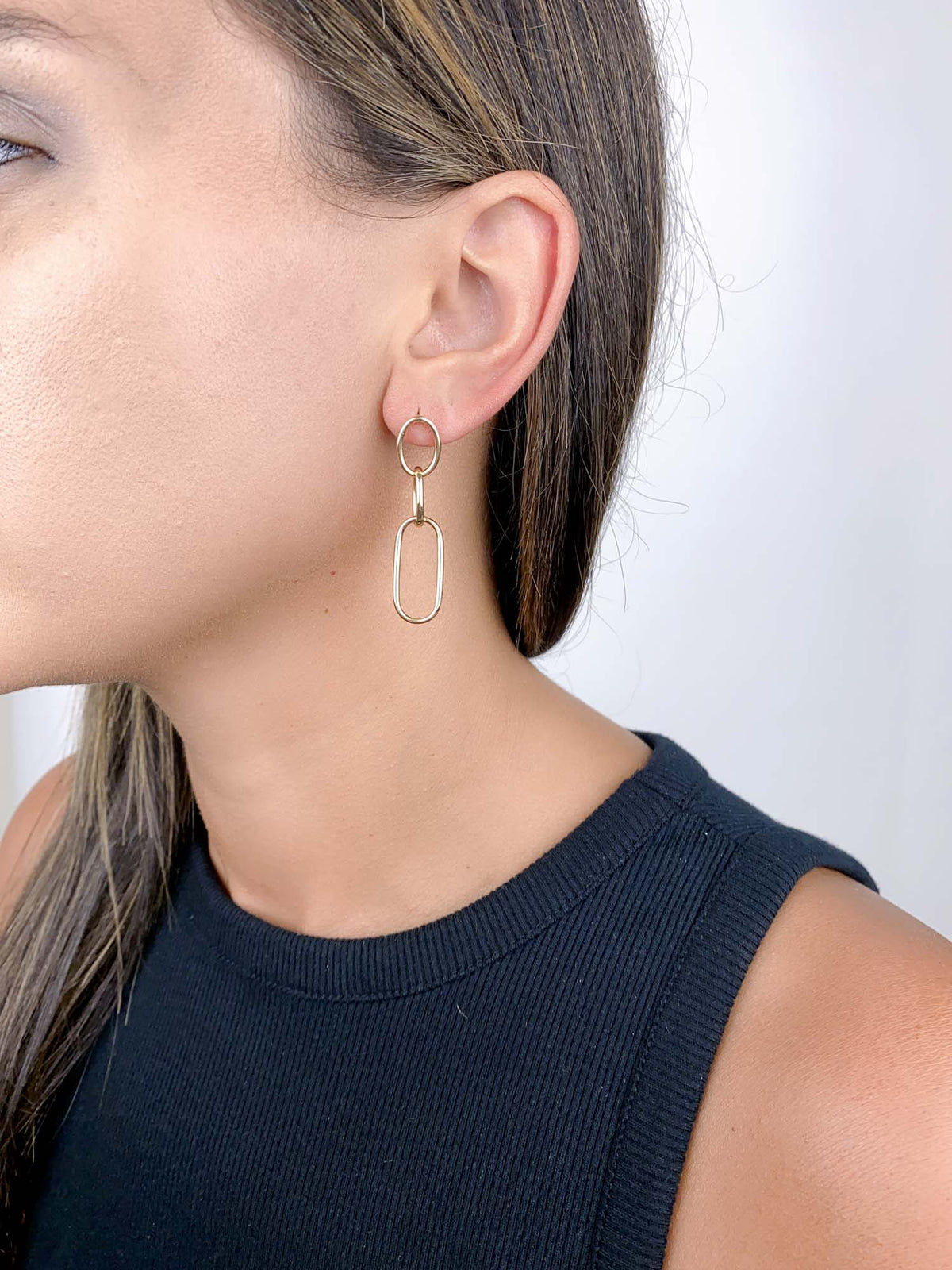 Triple Oval Long Earrings 14K Gold 43x10mm R3179 Aurora Designer