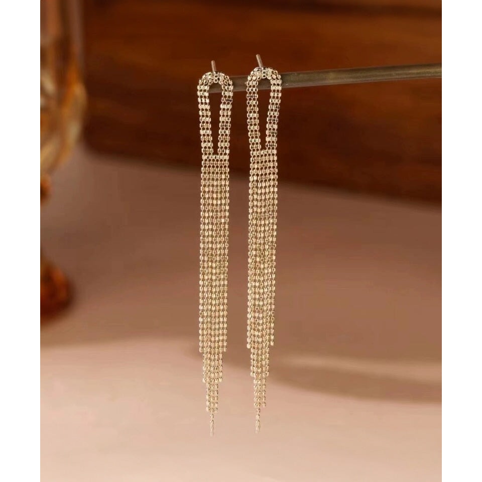 Solid 18K Gold Long Fringe Earrings ~2.5g R3182 Aurora Designer