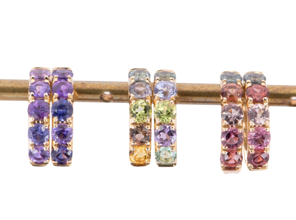Colorful Mixed Sapphire Spinel Tourmaline Huggie Earrings 14K Gold R3183 Aurora Designer