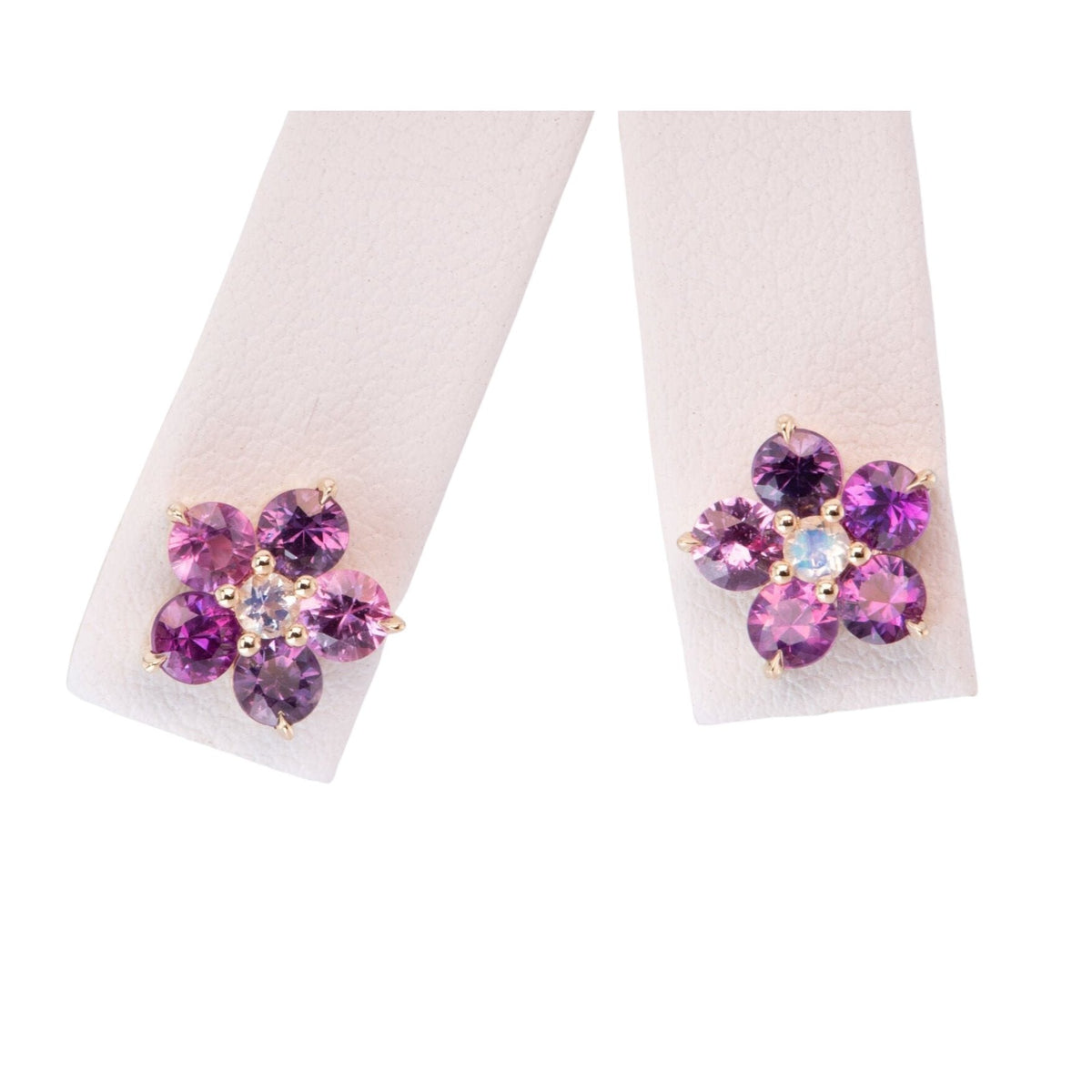 Bright Purple Sapphire and Moonstone Flower Earrings 14K Gold R3184 Aurora Designer