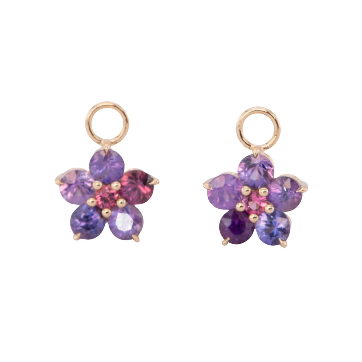 Purple Sapphire and Pink Spinel Flower Ear Dangles 14K Gold R3186 Aurora Designer