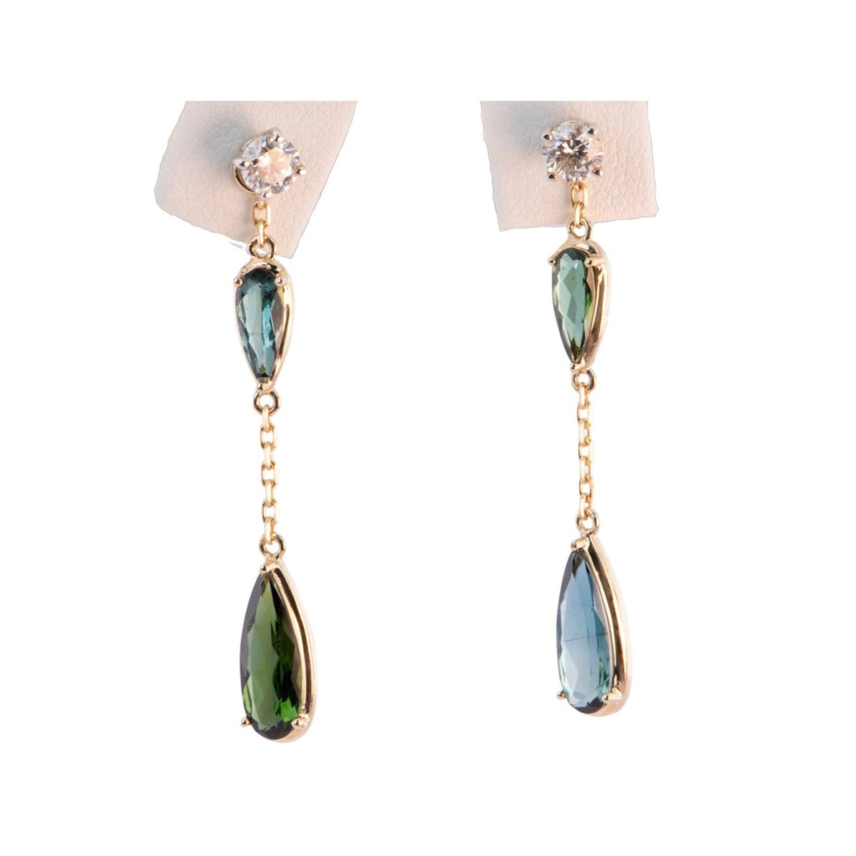 Elongated Shape Lagoon Tourmaline Ear Dangles 14K Gold Versatile Design R3190 Aurora Designer