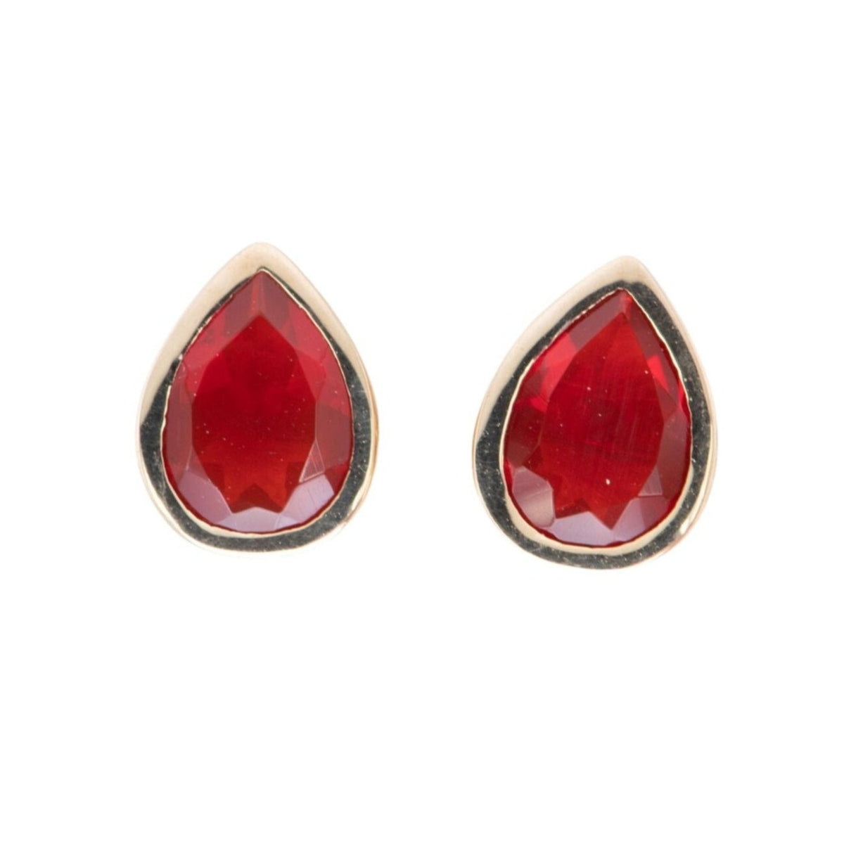 Mexican Fire Opal Bezel Set Ear Studs 14K Gold R3191 Aurora Designer