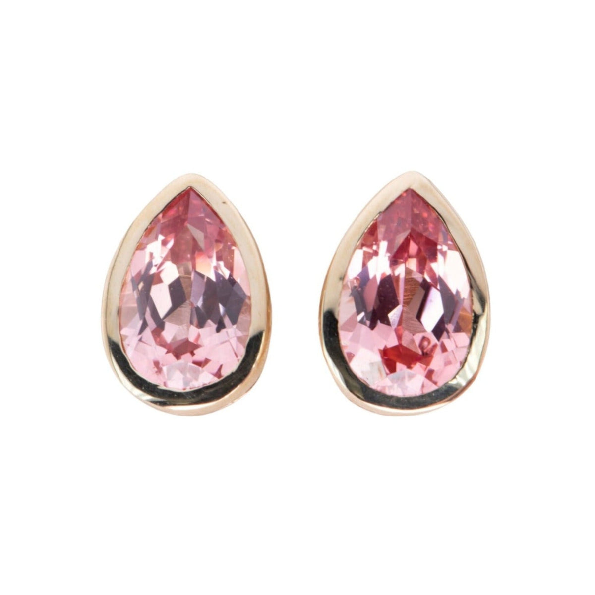 Lab Created Padparadscha Sapphire Bezel Set Ear Studs 14K Gold R3193 Aurora Designer