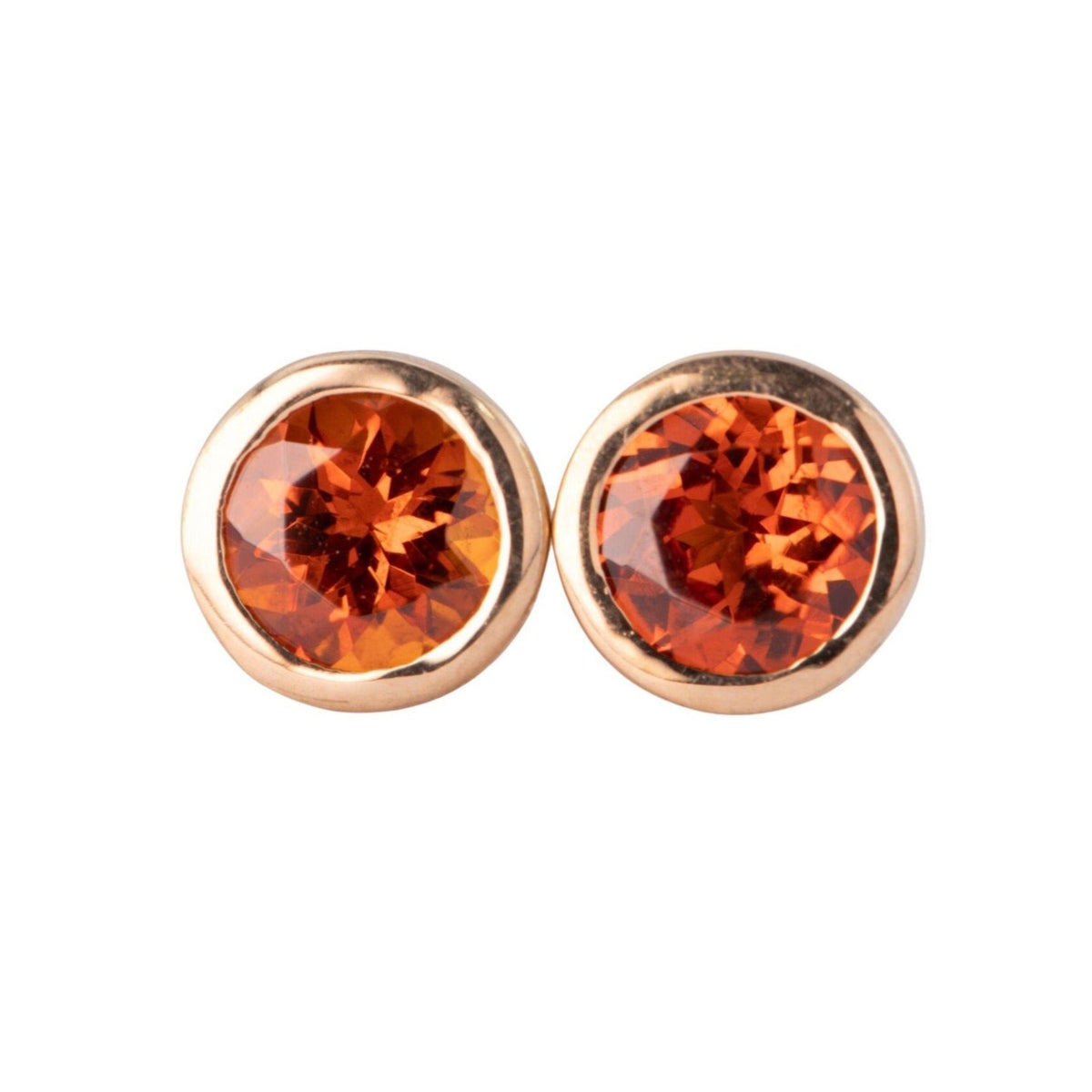 Spessatite Garnet Bezel Set Ear Studs 14K Gold R3194 Aurora Designer
