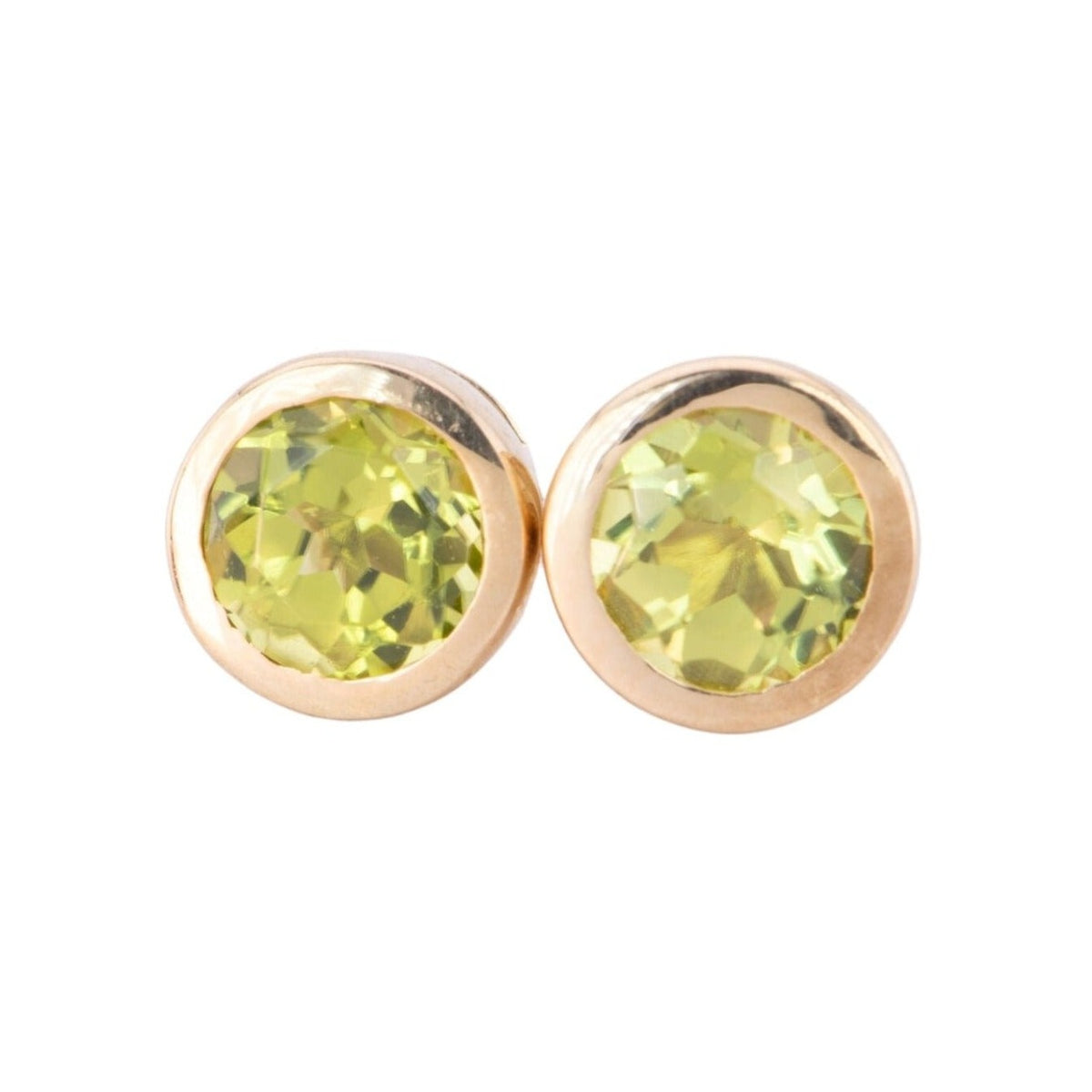 Peridot Bezel Set Ear Studs 14K Gold R3196 Aurora Designer