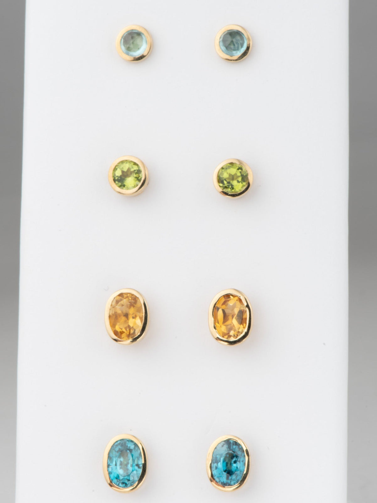 Natural Blue Zircon Bezel Set Ear Studs 14K Gold R3199 Aurora Designer