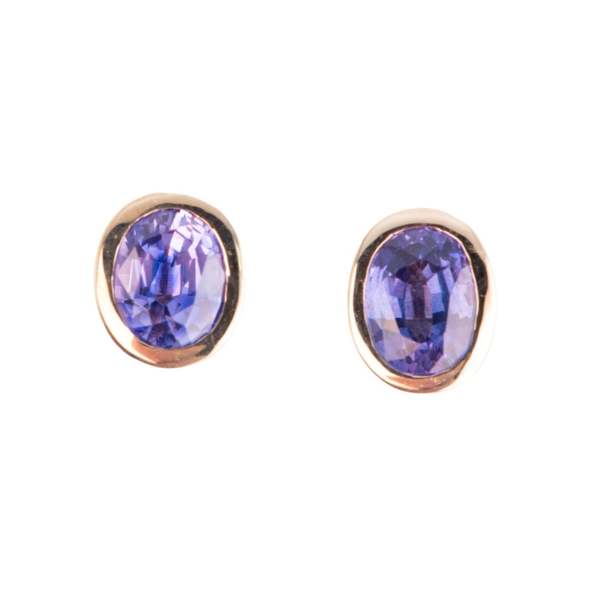 Purple Bi-Color Sapphire Bezel Set Ear Studs 14K Gold R3201 Aurora Designer