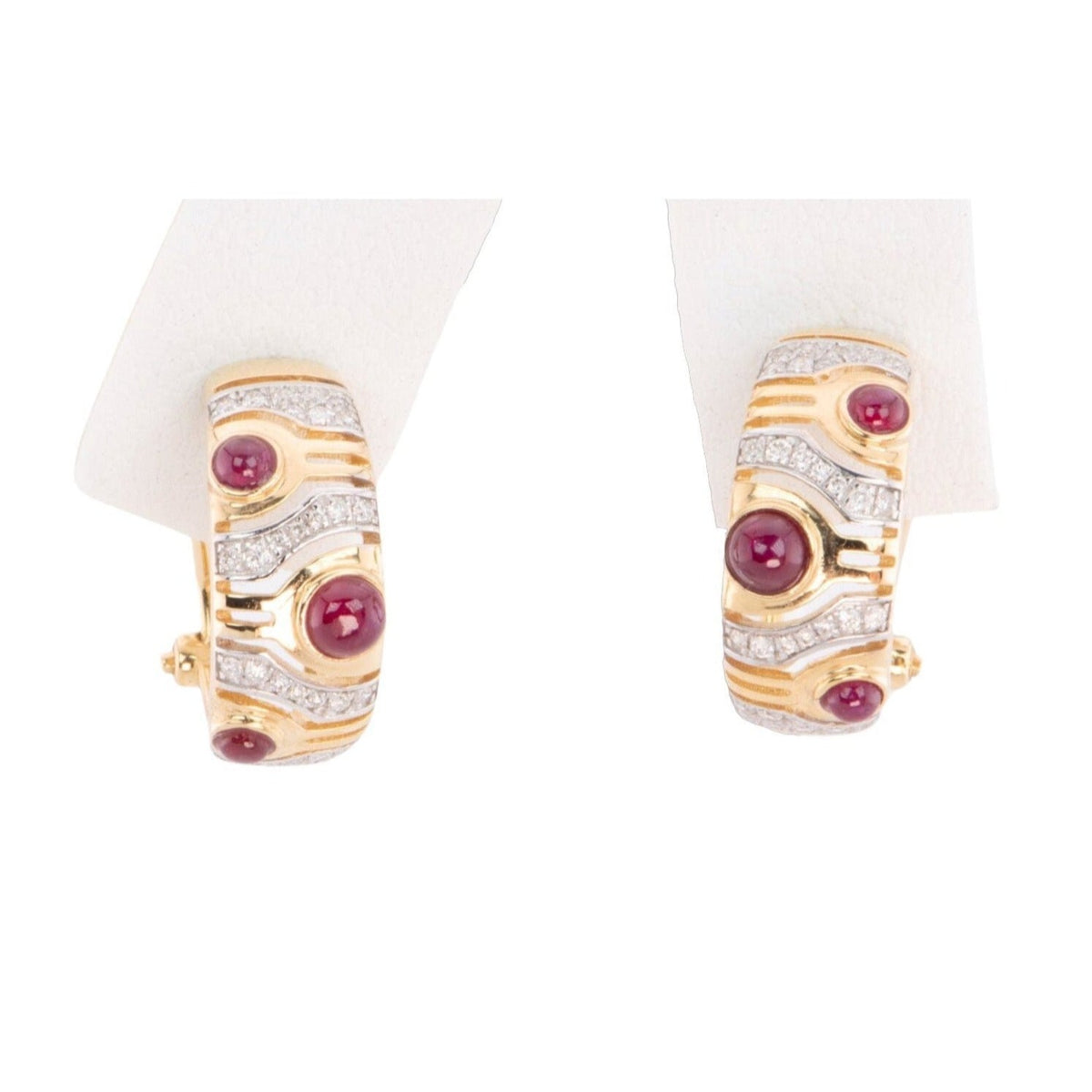 18K Gold Ruby and Diamond Designer Earrings with Omega Clip Backing R3207 Aurora Designer