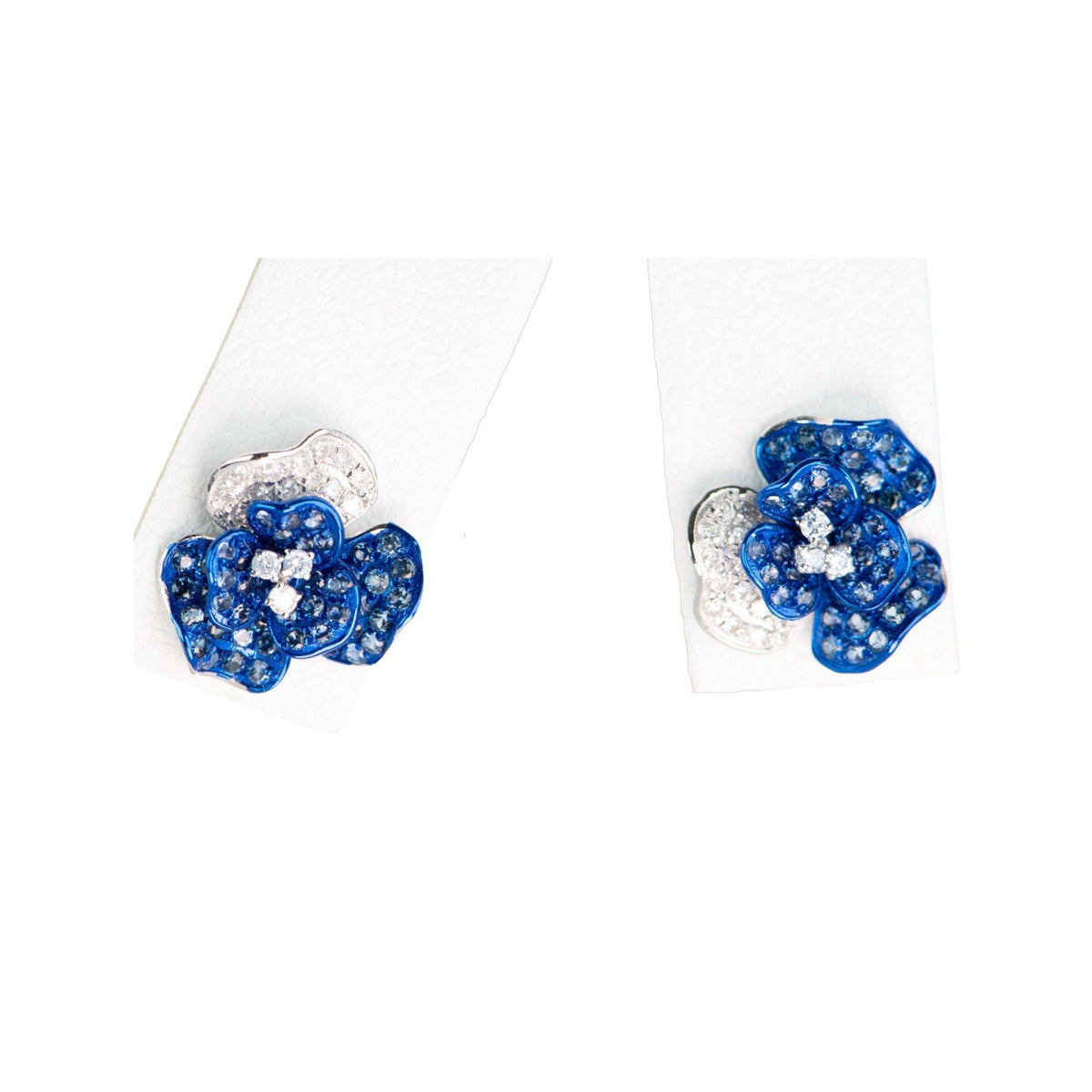18K Gold Floral Earrings Diamond Pave Light Weight R3211 Aurora Designer