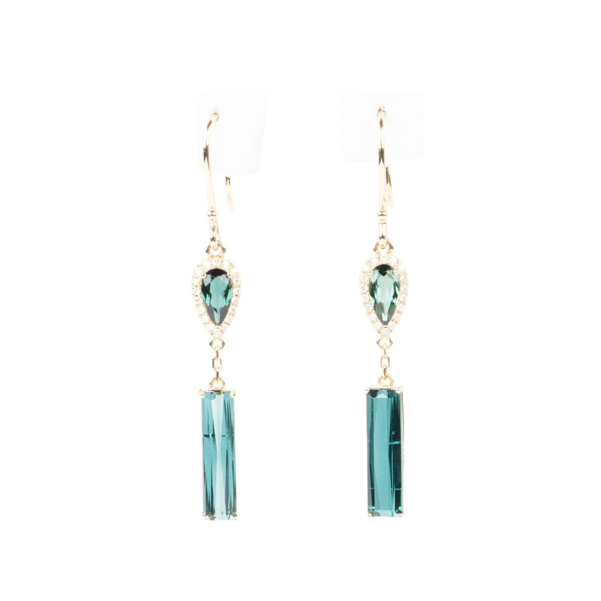 Indicolite Lagoon Tourmaline Long Earrings 14K Gold R3217 Aurora Designer