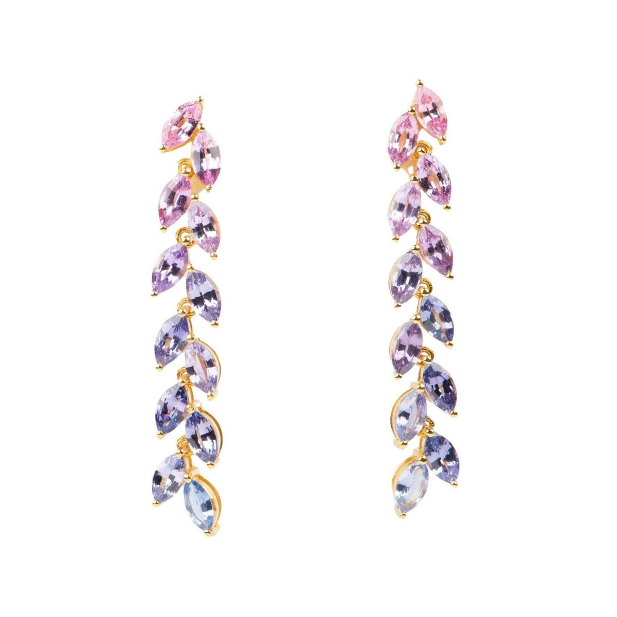 Pink to Lavender to Purple Ombre Sapphire Long Earrings 14K Gold R3221 Aurora Designer