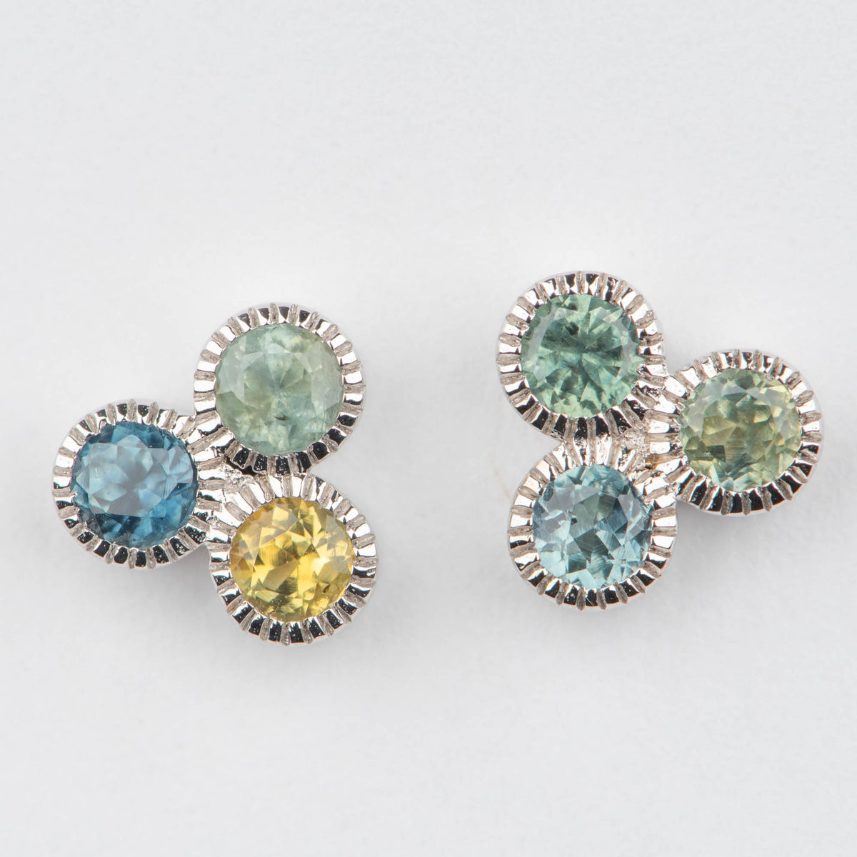 Trio of Montana Sapphire Milgrain Bezel Set Ear Studs 14K White Gold R3227 Aurora Designer