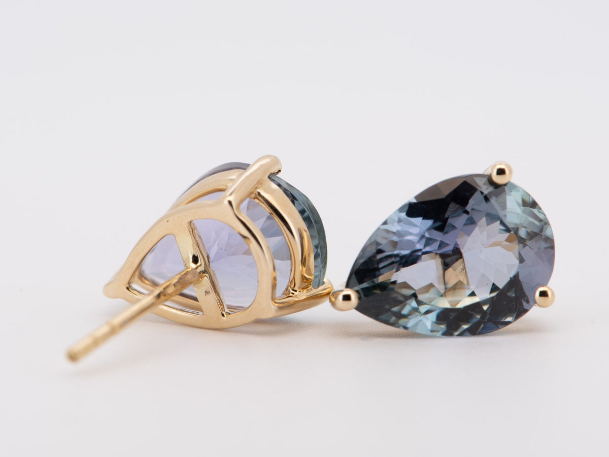 7.59ctw Emerald and Natural Tanzanite Drop Earrings 14K Gold R3237 Aurora Designer