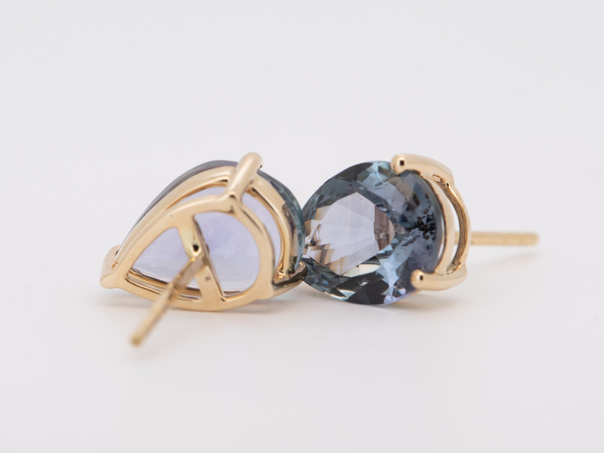 7.59ctw Emerald and Natural Tanzanite Drop Earrings 14K Gold R3237 Aurora Designer