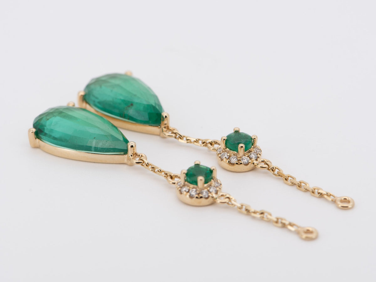 7.59ctw Emerald and Natural Tanzanite Drop Earrings 14K Gold R3237 Aurora Designer
