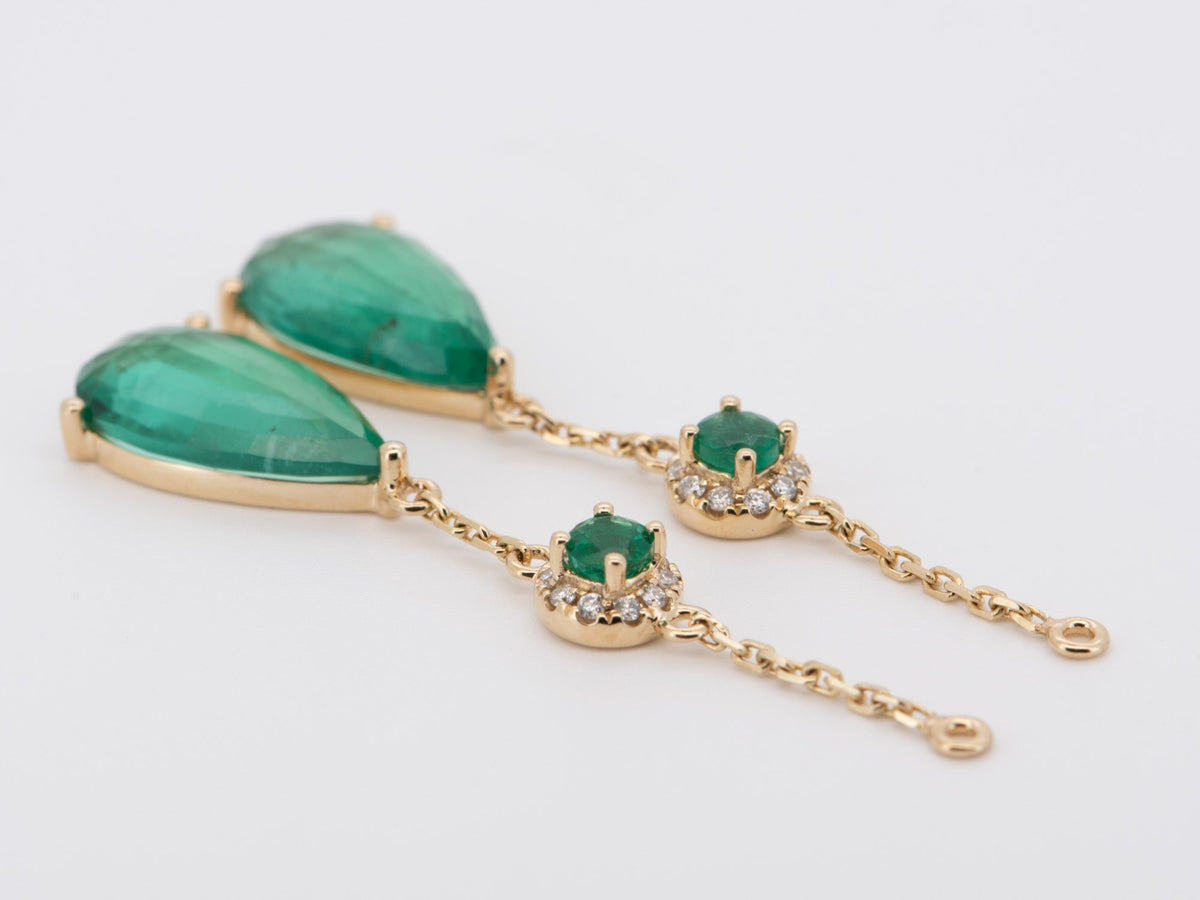 7.59ctw Emerald and Natural Tanzanite Drop Earrings 14K Gold R3237 Aurora Designer