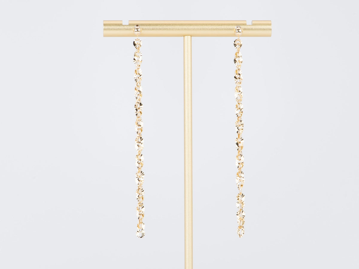 18K Gold 2.75" Fringe Earrings Diamond Cut Facet Specialty Chain R3238 Aurora Designer