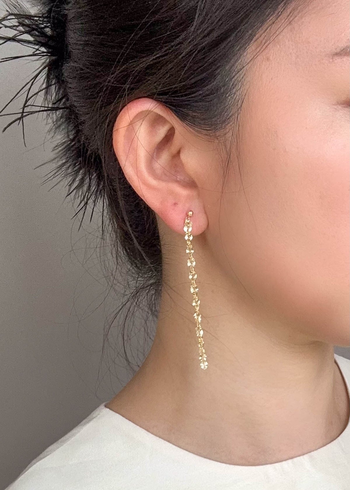 18K Gold 2.75" Fringe Earrings Diamond Cut Facet Specialty Chain R3238 Aurora Designer
