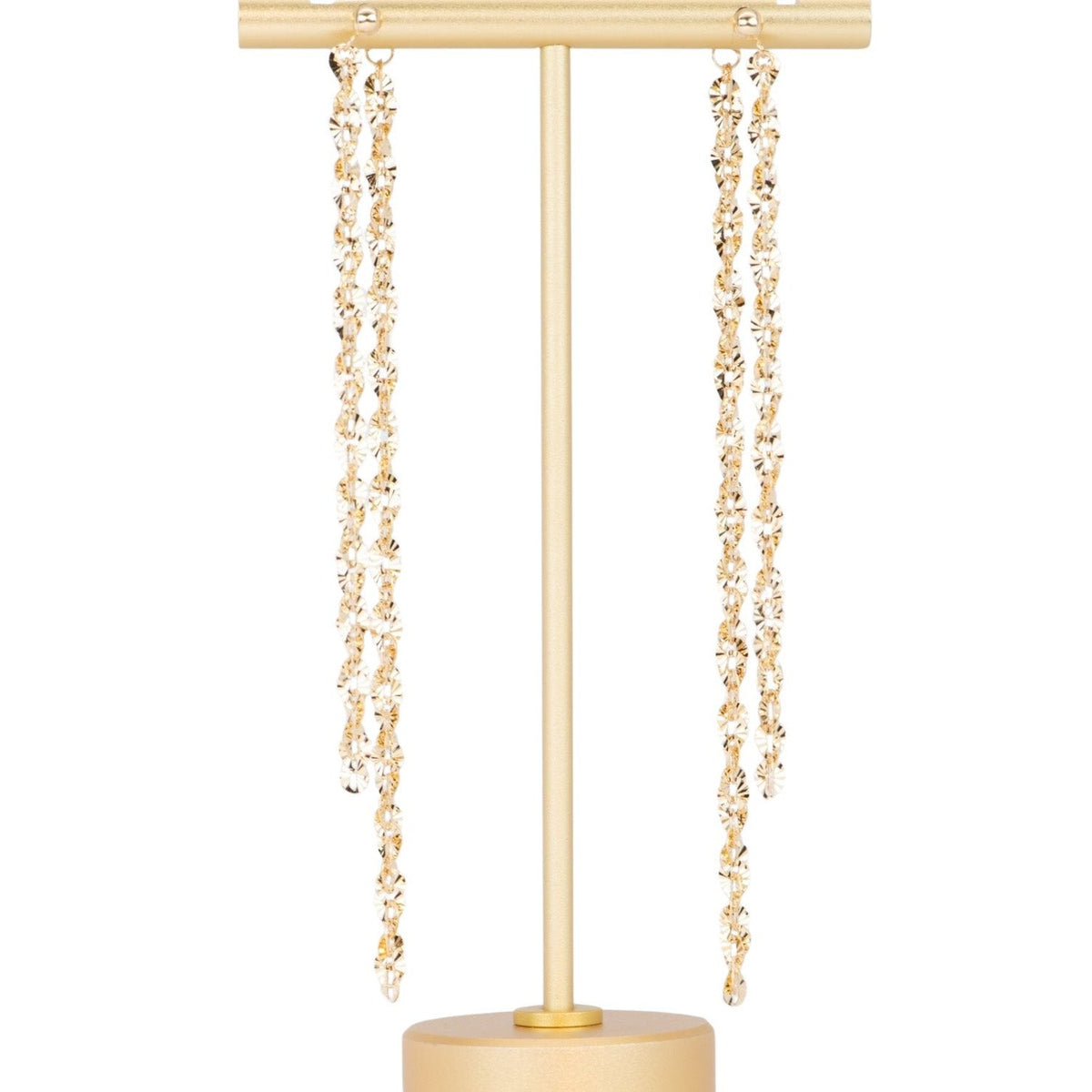 18K Gold 2.75" Fringe Earrings Diamond Cut Facet Specialty Chain R3238 Aurora Designer