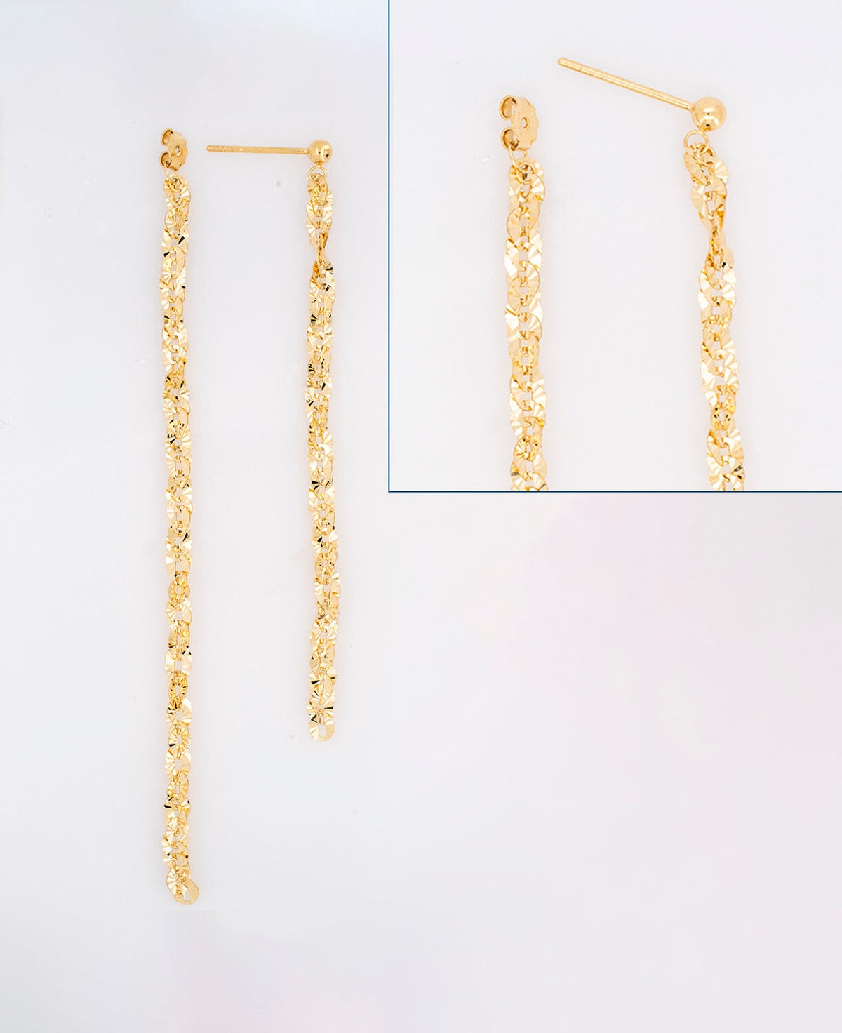 18K Gold 2.75" Fringe Earrings Diamond Cut Facet Specialty Chain R3238 Aurora Designer
