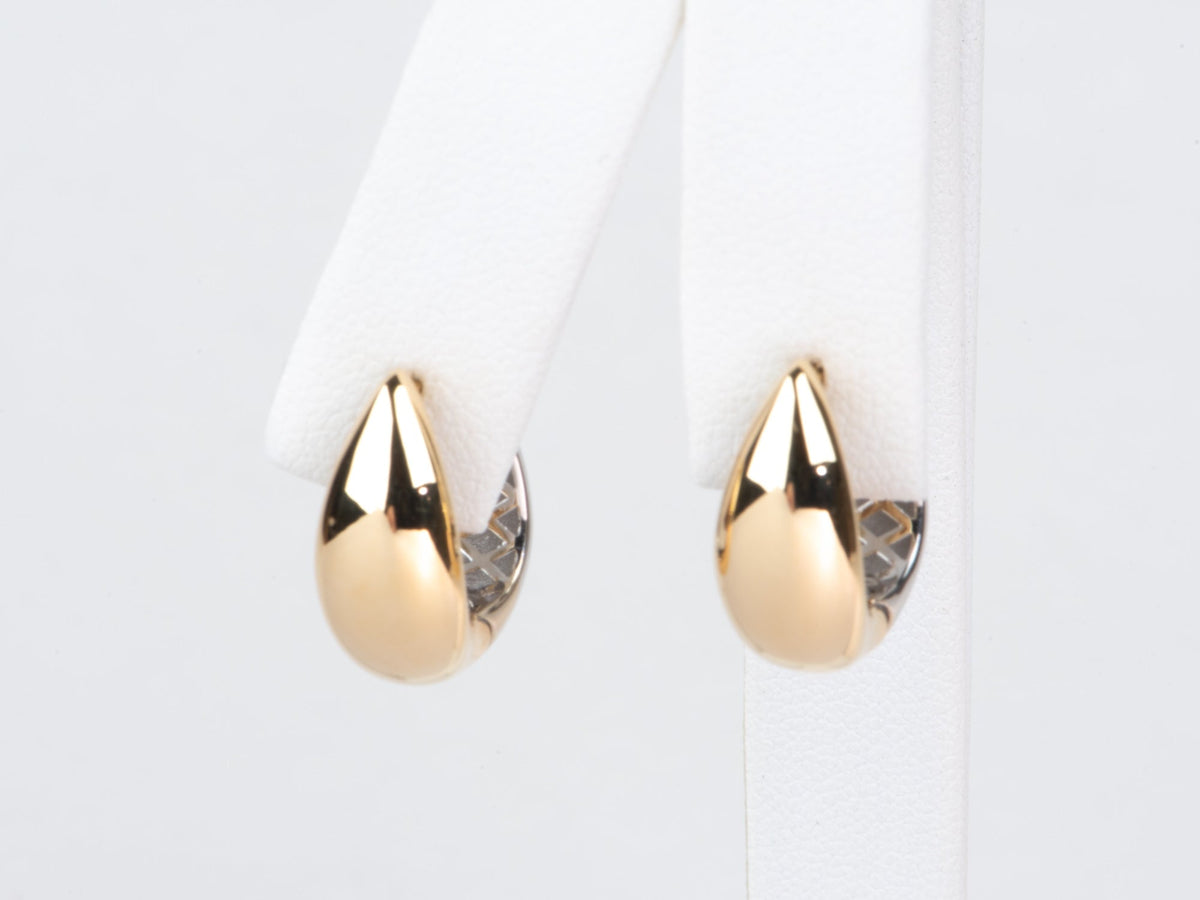 18K Gold Dual Tone Wear Both Sides Huggie Earrings 3.7g R3242 Aurora Designer