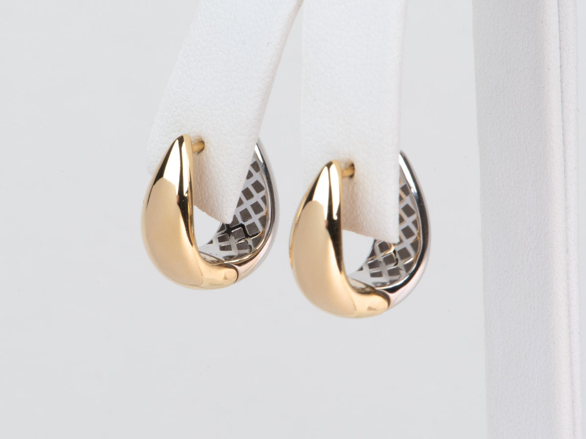 18K Gold Dual Tone Wear Both Sides Huggie Earrings 3.7g R3242 Aurora Designer